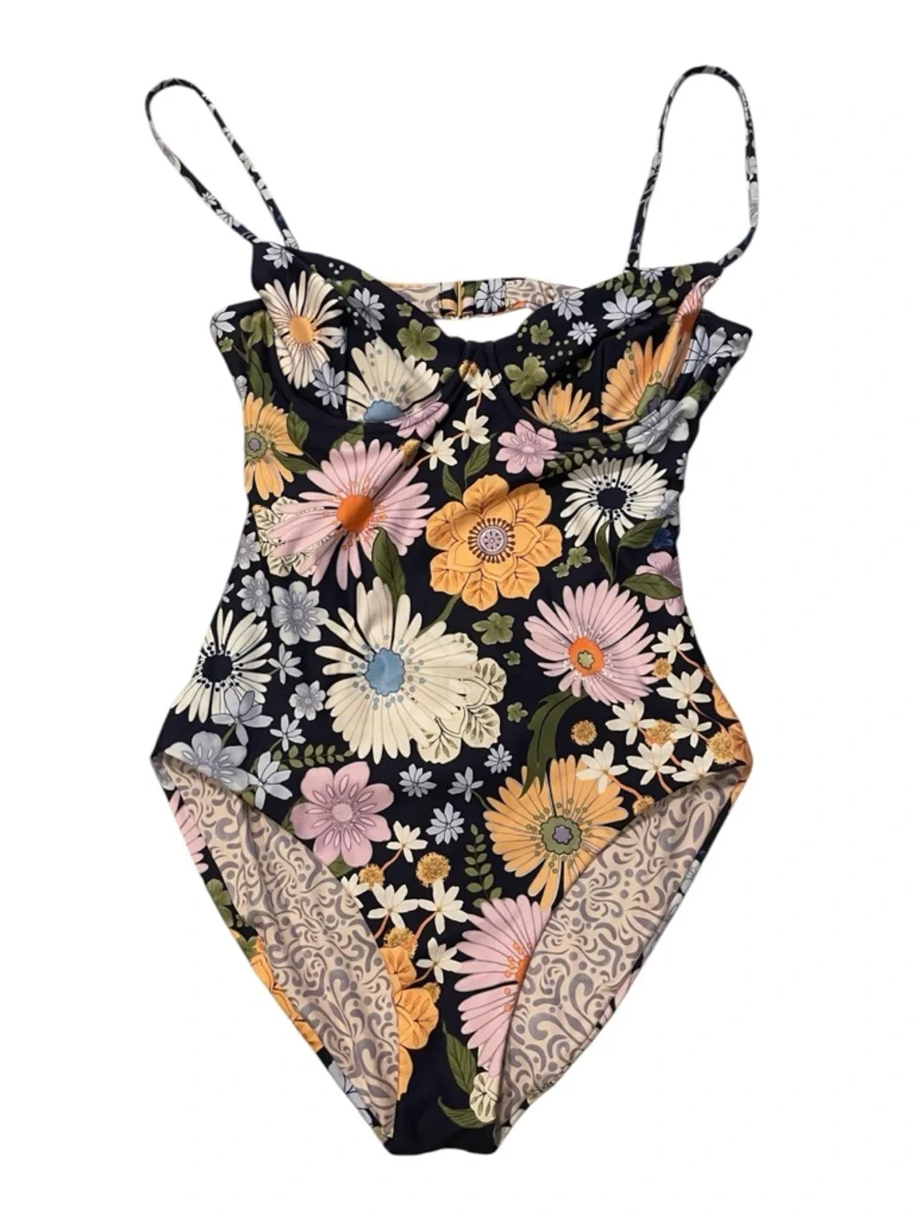 AGUA BENDITA Petra La Boheme Open Back Floral One-Piece Swimsuit NWT Size Large